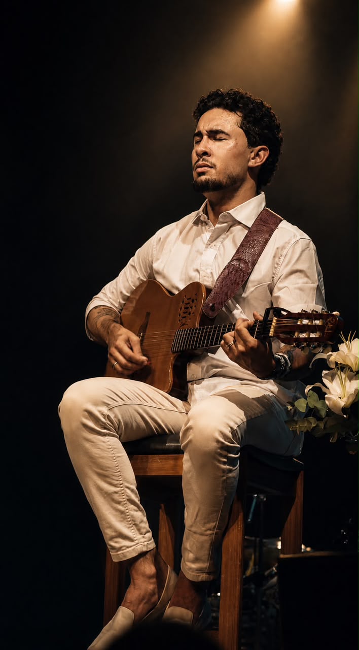 Runuã tocando violão durante cerimônia em Cuiabá